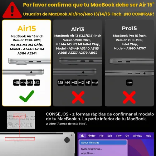 Vista 2 de EooCoo - Funda para MacBook Air de 15 pulgadas M5 M4 M3 M2 2026-2023, transparente Ligero, resistente, fácil de poner, contra arañazos y golpes