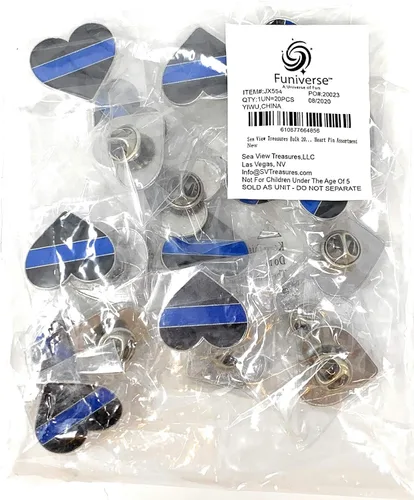 Vista 5 de Funiverse Bulk 20 Pack Delgado Línea Azul Corazón Apreciación Policía Solapa Tie Pin