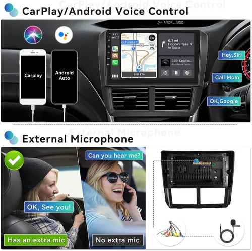 Vista 3 de Estéreo de coche 2G+64G para Subaru Forester Impreza WRX 2008-2012 inalámbrico CarPlay Android Auto Bluetooth, EQ Android 13 9 pulgadas HD pantalla