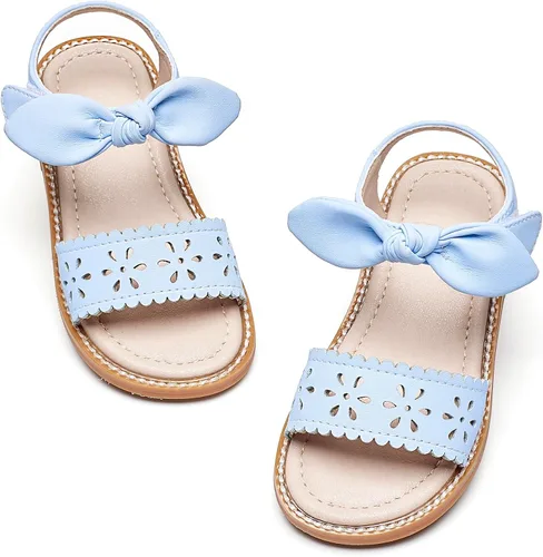 Vista 27 de GINFIVE Sandalias planas para niñas pequeñas, zapatos de vestir con punta Gf361-marrón
