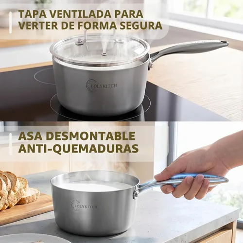 Vista 4 de LOLYKITCH Juego de cacerolas de acero inoxidable de 1QT y 2QT con tapas