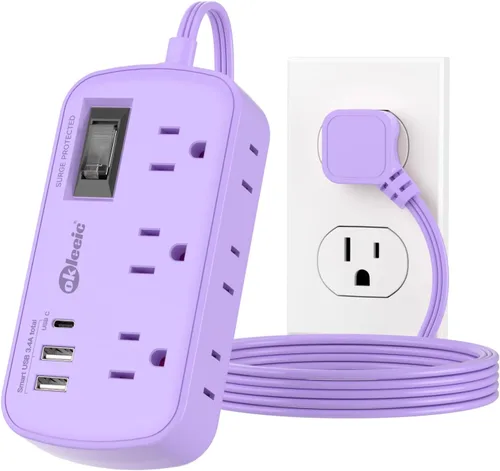 Vista 15 de Regleta de alimentación con protección contra sobretensiones PD de 20 W USB C, regleta de alimentación para viajes con 3 puertos USB (1 USB C) y 6