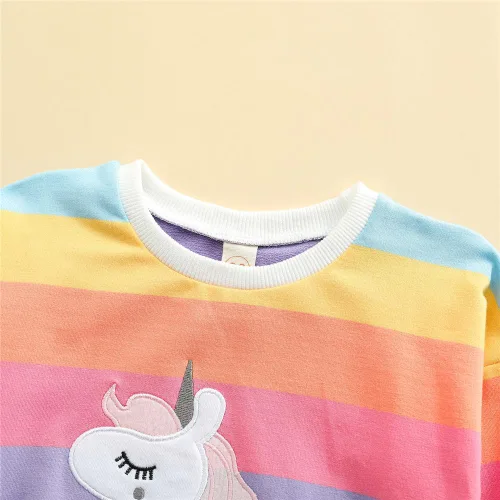 Vista 3 de LitBud Sudaderas para niñas pequeñas, ropa de unicornio con cuello redondo, suéter de manga larga para niñas de 1 a 7 años