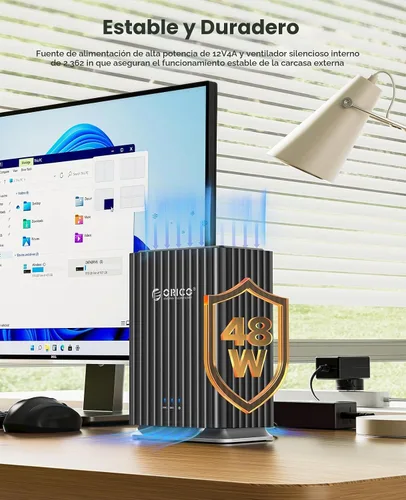 Vista 6 de ORICO Caja de disco duro de 2 bahías USB C Plug and Play DAS Backup con adaptador de corriente de 12V/4A Máximo 2* 22TB de almacenamiento para base