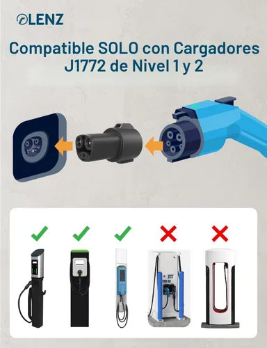 Vista 4 de LENZ Adaptador J1772 a NACS para Tesla y NACS EVs, 80A, UL 2251