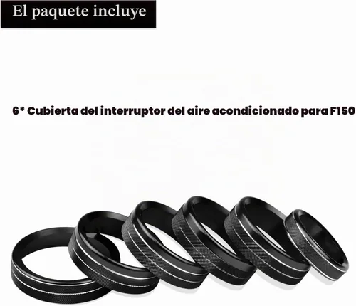 Vista 5 de Cubierta de aluminio para interruptor de aire acondicionado, perilla de consola central compatible con Ford F150 XLT, accesorios 2015-2019, 6 Negro