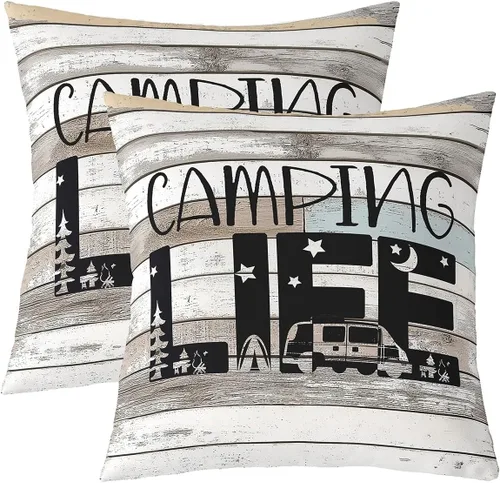Vista 9 de Juego de 2 fundas de almohada de 16 x 16 pulgadas, fundas de almohada decorativas de camping feliz para decoración de caravanas para sofá cama