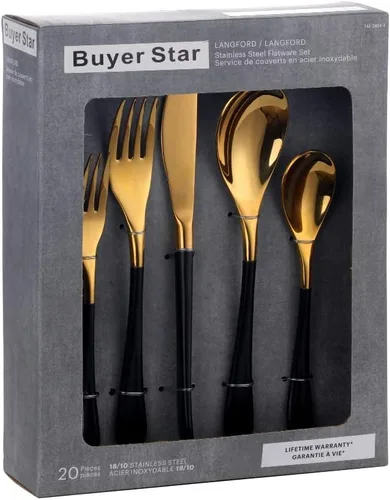Vista 6 de YDware - Juego de 20 cubiertos de acero inoxidable para 4, cucharas, tenedores de postre, cuchillos, juego de cubiertos, kit de cena, 5 piezas
