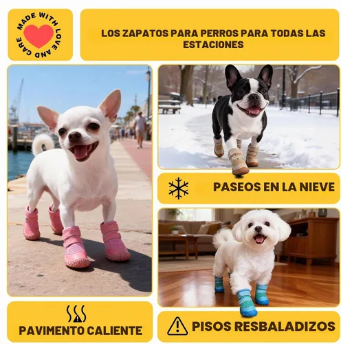Vista 6 de Zapatos para perros pequeños, botas y protectores de patas para pavimento caliente, nieve de invierno, botas antideslizantes para suelos de madera