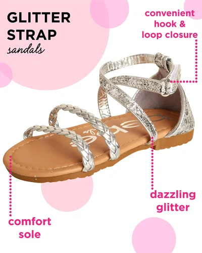 Vista 2 de bebe Sandalias para niñas pequeñas Sandalias de gladiador de cuero sintético trenzado con purpurina (5T-10T)