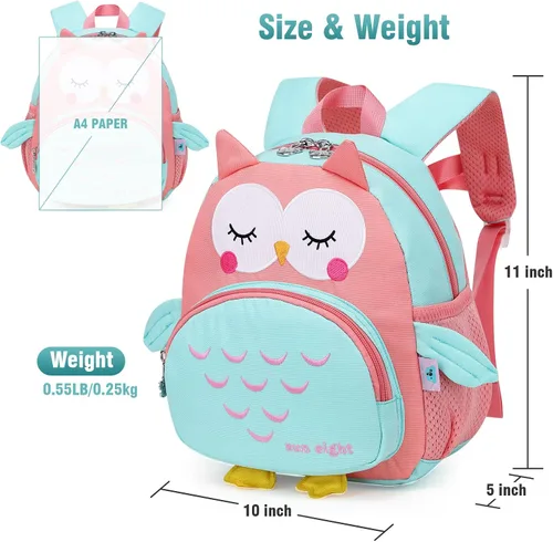 Vista 5 de Mochila para niñas y niños bonita mochila escolar de dibujos animados en 3D para bebé niña de 2 a 5 años Owl