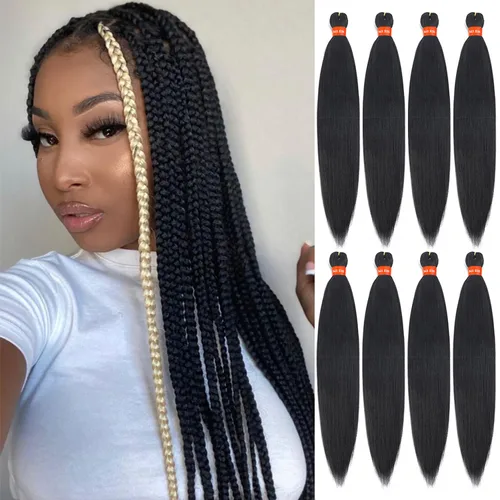 Vista 13 de Cabello trenzado preestirado ombré, extensiones de cabello trenzado sedoso, sin picazón, trenzas de cabello trenzado de ganchillo con textura Yaki