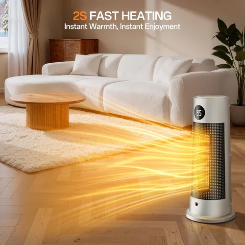 Vista 4 de Calentadores de espacio para uso en interiores, calentador eléctrico portátil con luz nocturna, calentador de cerámica PTC de 1500 W con 4 modos