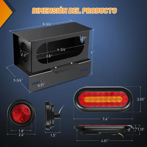 Vista 2 de Nilight juego de 2 cajas de luz para remolque de acero, kit de carcasas con 3 luces LED para placa de matrícula, luces de cola ovaladas de 6