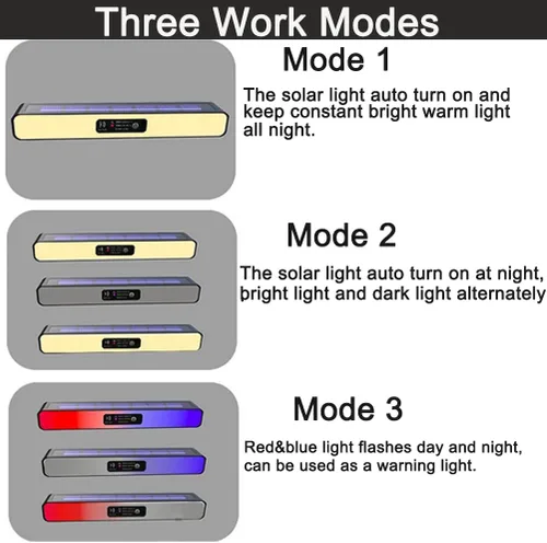 Vista 2 de Aolyty Luces solares para exteriores, 3 modos de iluminación, luces estroboscópicas solares IP65, impermeables, luces de advertencia solares