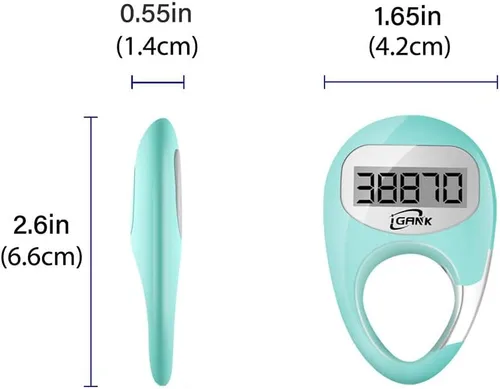Vista 6 de Podómetro simple para caminar, contador de pasos 3D para hombres, mujeres y niños Negro