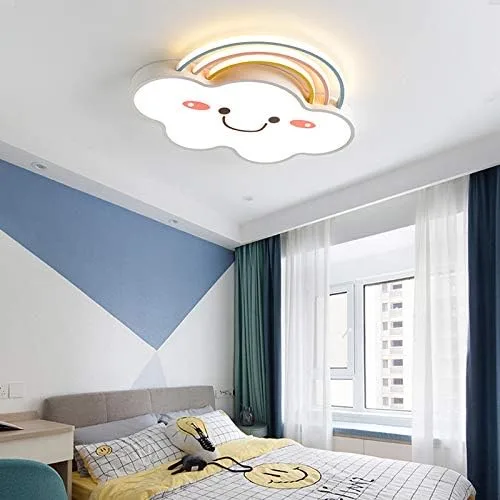Vista 6 de LITFAD Lámpara de techo LED pequeña de acrílico con diseño de nube de arco iris, diseño de cara sonriente con personalidad creativa y moderna