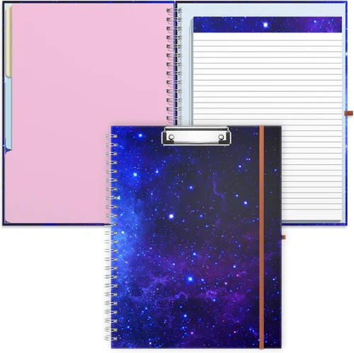 Vista 23 de Rimilak Spiral Clipboard Folio with Refillable Lined Notepad, 14.5 x 9.8 In, Hardcover Cover with 5 Interior Pockets, Elastic Band and Pen Loop