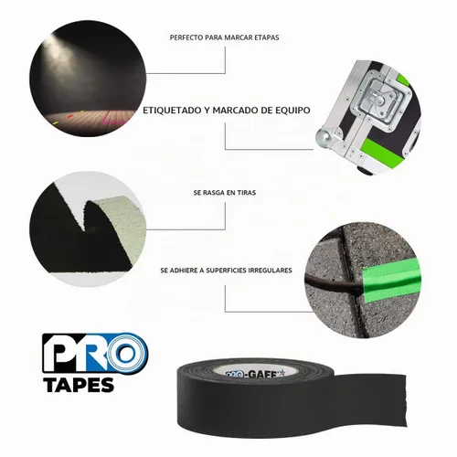 Vista 6 de Cinta de Gaffer de Tela Mate Premium Pro Gaff de ProTapes de 1" de Ancho con Adhesivo de Goma, 50 Yardas de Largo, Amarillo Fluorescente