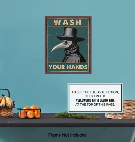 Vista 7 de Letrero de baño Plague Doctor Decor – Lávate tus manos arte gótico refranes divertidos, citas – cuervo cuervo espeluznante decoración de baño – Arte