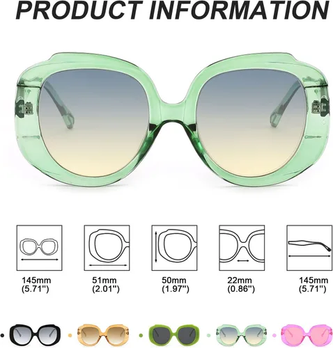 Vista 5 de WANWAN Gafas de sol redondas de gran tamaño para mujer, marco grande, gafas de sol retro de moda para hombres, vacaciones a la moda