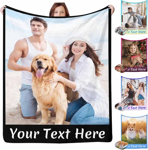 Vista 7 de InterestPrint Manta personalizada con texto fotográfico, 9 fotos, Best Dog Ever - Manta personalizada de franela polar para cumpleaños familiar, se