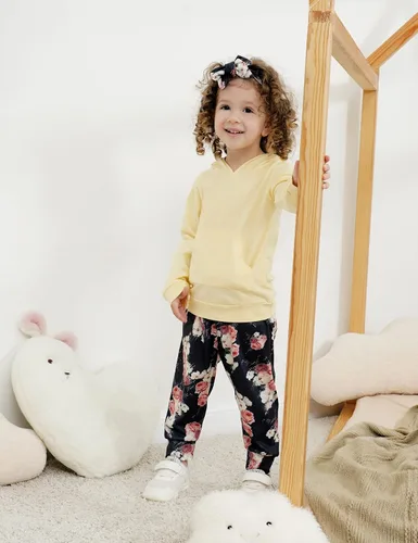 Vista 5 de Ropa de bebé niña de manga larga con capucha sudadera con pantalones florales con diadema conjuntos de ropa