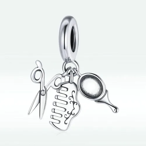 Vista 2 de Tijeras de plata de ley 925, espejo, olla, cuchara, chef, peine de amor para pulsera Pandora