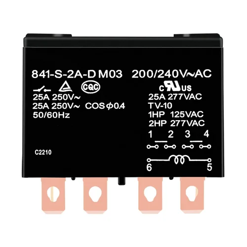 Vista 8 de 841-S-2A-D 12VDC Relé de propósito general 25A 277VAC con cubierta de polvo Terminal rápido DPDM 6 Pin