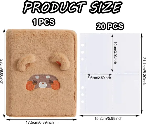Vista 3 de Carpeta A5 de dibujos animados de felpa para tarjetas fotográficas con 20 fundas interiores de 3 pulgadas para álbumes de fotos en hojas sueltas