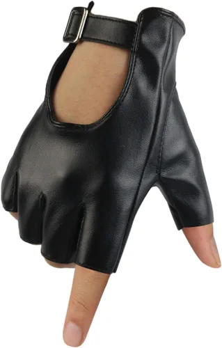 Vista 2 de Long Keeper Guantes sin dedos para mujer, guantes de piel sintética de medio dedo, guantes sin forro para motocicleta, ciclismo, conducción, sin
