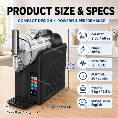 Vista 8 de Slushie Machine No Ice Needed, Screen Soft Serve Ice Cream & Slushy Maker, 68oz Self-Cleaning, 7 Preset Modes with Custom Texture Control – for Black