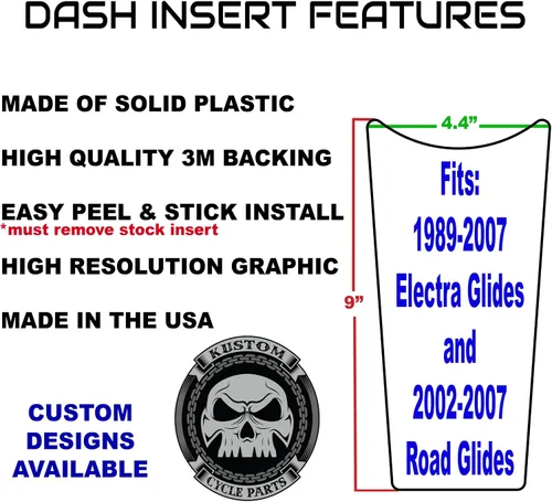 Vista 2 de Kustom Cycle Parts Inserto de consola de panel de tablero de plástico con diseño de veta de madera del mercado de accesorios. Se adapta a Harley