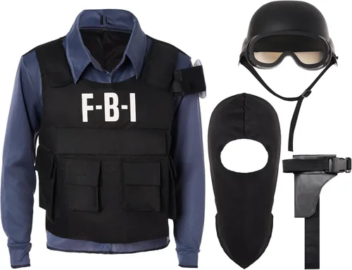 Vista 3 de Spooktacular Creations Disfraz de policía para niños, disfraz de policía del FBI, disfraz de Halloween, juegos de rol y fiesta de juego de simulación