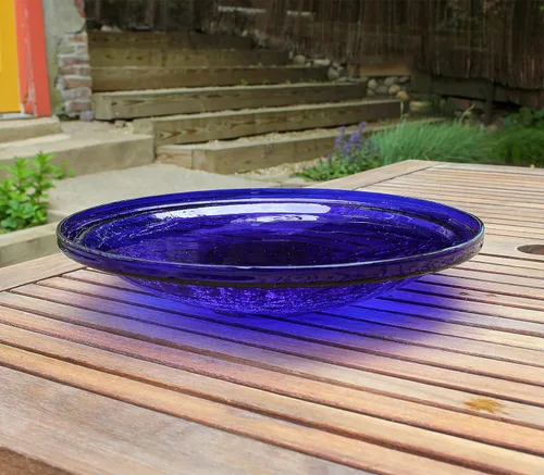 Vista 4 de Achla Designs Cuenco de vidrio agrietado, 14 pulgadas, azul cobalto