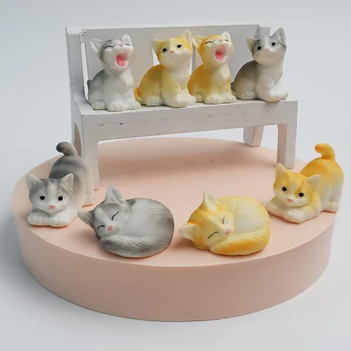 Vista 5 de Exasinine 18 figuras de gato en miniatura, modelo de animales de mini gatitos para jardín de hadas, paisaje de musgo, manualidades de terrario