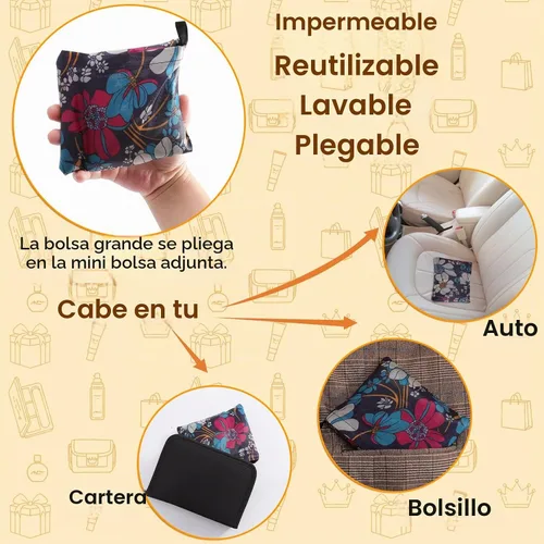 Vista 5 de Paquete de 9 bolsas de comestibles reutilizables, bolsas de compras plegables, bolsa de nailon con asas, lavable, grande, ligera
