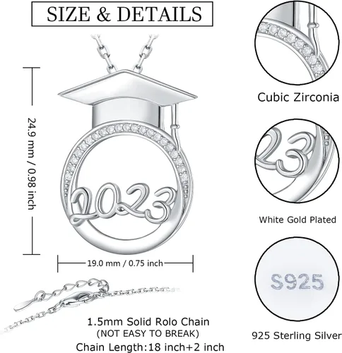 Vista 6 de Graduation Gifts for Her 2023 - Sterling Silver Bachelor's Hat Pendant Class of 2023 Graduation Necklace for Best Friends, High School College