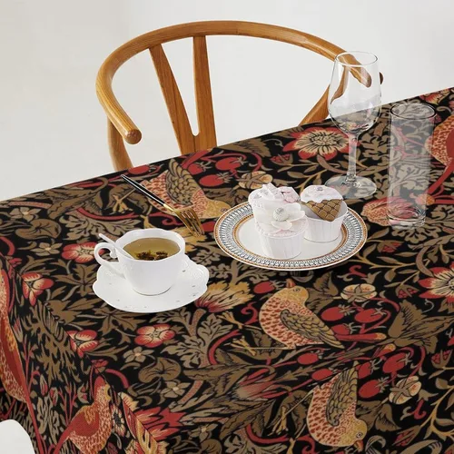 Vista 60 de Mantel Floral Retro de Pájaros, Diseño Original Bohemio William Morris Estampado Cubierta de Mesa para Hogar Picnic Fiesta Comedor Cocina William