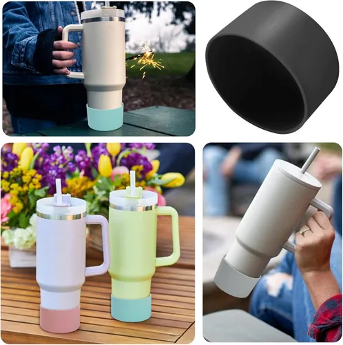 Vista 6 de 2 piezas de 3 pulgadas / 75 mm Bota protectora de botella de agua negra, funda de silicona, accesorios para la parte inferior de 20 oz 30 oz 40 oz