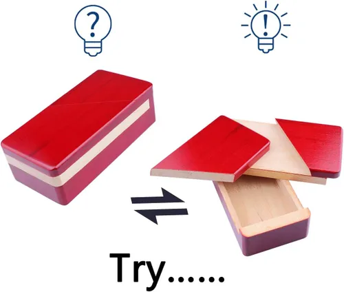 Vista 2 de DC-BEAUTIFUL Impossible Puzzle Master Secret - Caja mágica roja de madera con cajón secreto - Misterioso rompecabezas de regalo