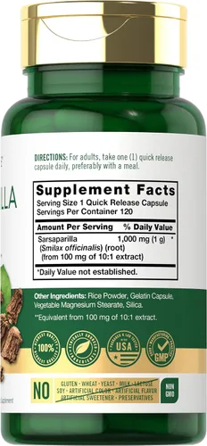 Vista 2 de Carlyle Suplemento de extracto de raíz de zarzaparrilla, 120 cápsulas, fórmula tradicional de hierbas, sin OMG, sin gluten
