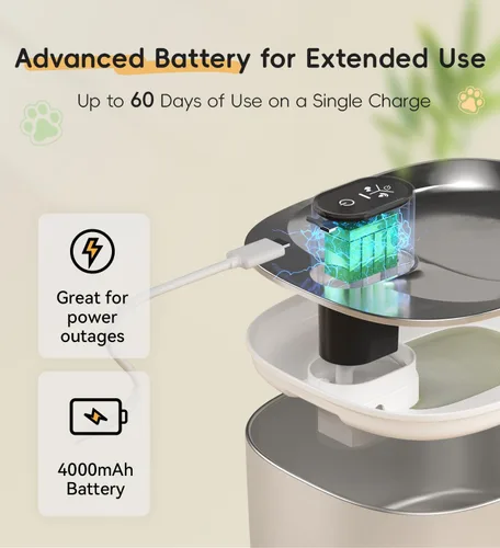 Vista 5 de Fuente de agua para gatos de acero inoxidable, fuente para gatos de 4.1 L, dispensador de agua inalámbrico para gatos y perros en interiores