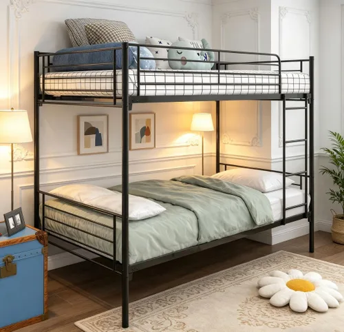 Vista 33 de Bellemave Litera individual XL sobre individual XL, litera de metal con escalera y barandilla para niños, adultos, se puede dividir, color negro