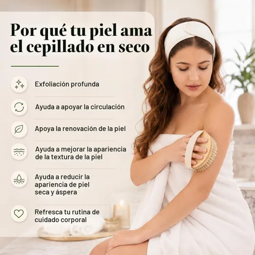 Vista 5 de Cepillo corporal seco para mujeres y hombres, cepillo seco para drenaje linfático, cepillo corporal exfoliante con cerdas naturales de jabalí, nodos