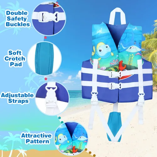 Vista 4 de Chaleco de natación para niños pequeños, flotador de piscina para niños, flotador de natación para niños de 20 a 70 libras, chaleco flotante