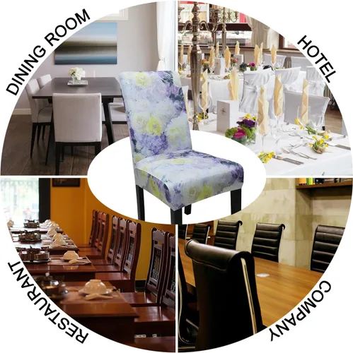 Vista 8 de Fundas para sillas de comedor, juego de 2 fundas, con patrón elástico Parsons, de elastano, extraíbles y lavables, protector para sillas de cocina