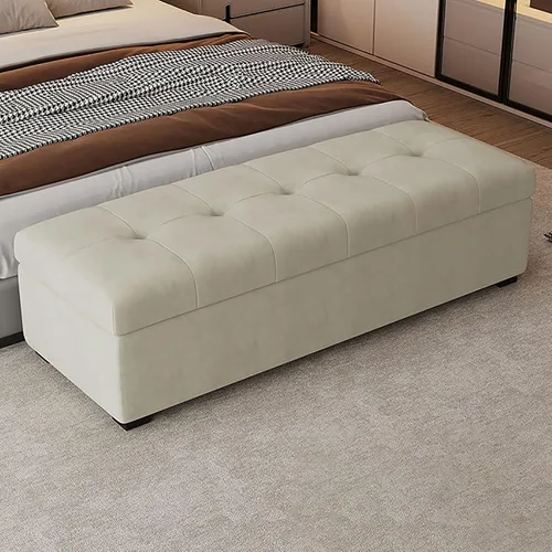 Vista 16 de Leather Storage Ottoman Bench for Bedroom, Upholstered End of Bed Bench with Metal Support Lift, Entryway for Living Room, Solid Wood Frame, Easy