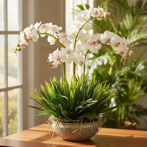 Vista 4 de HomeSoGood 4 hojas de orquídea artificial de 12 pulgadas, plantas