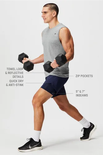 Vista 99 de Fabletics The One - Pantalón corto para hombre (forro), entrenamiento, natación, ligero, de secado rápido, bolsillo con cremallera, tejido elástico
